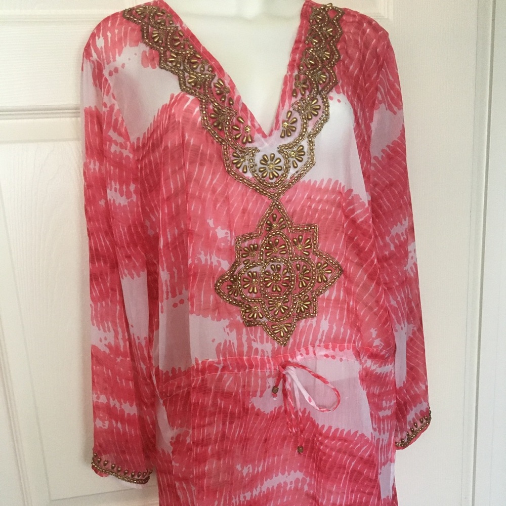 Blue Island Tunic Top White/ Coral Sz XL